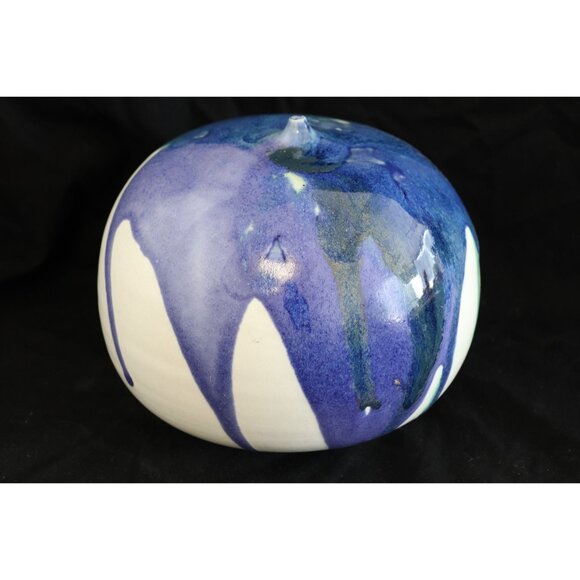 Vtg 1980's Round Bulbous Ceramic Vase One Single Hole Abstract Design Studio Art - Picture 4 of 8